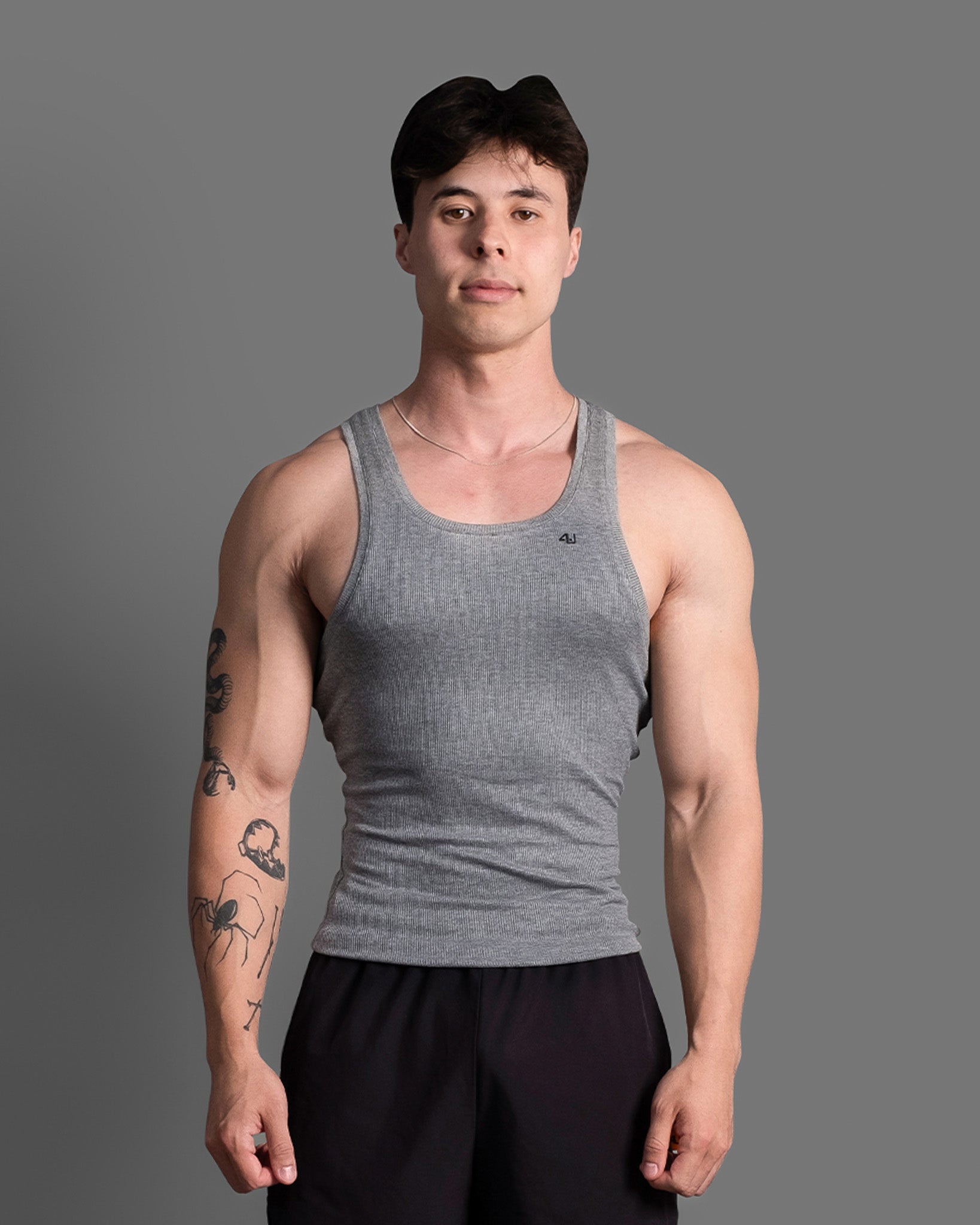 Men's grey gym tank β 4U Activewear Essentials