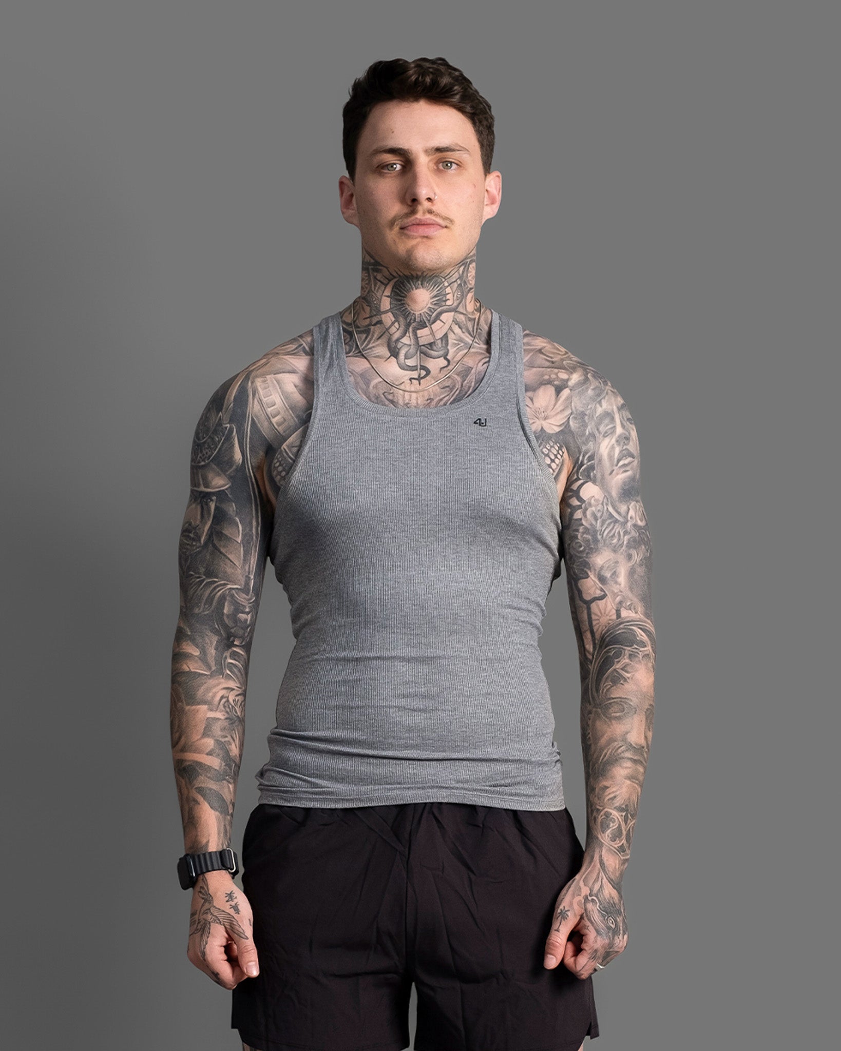 Men's grey gym tank β 4U Activewear Essentials
