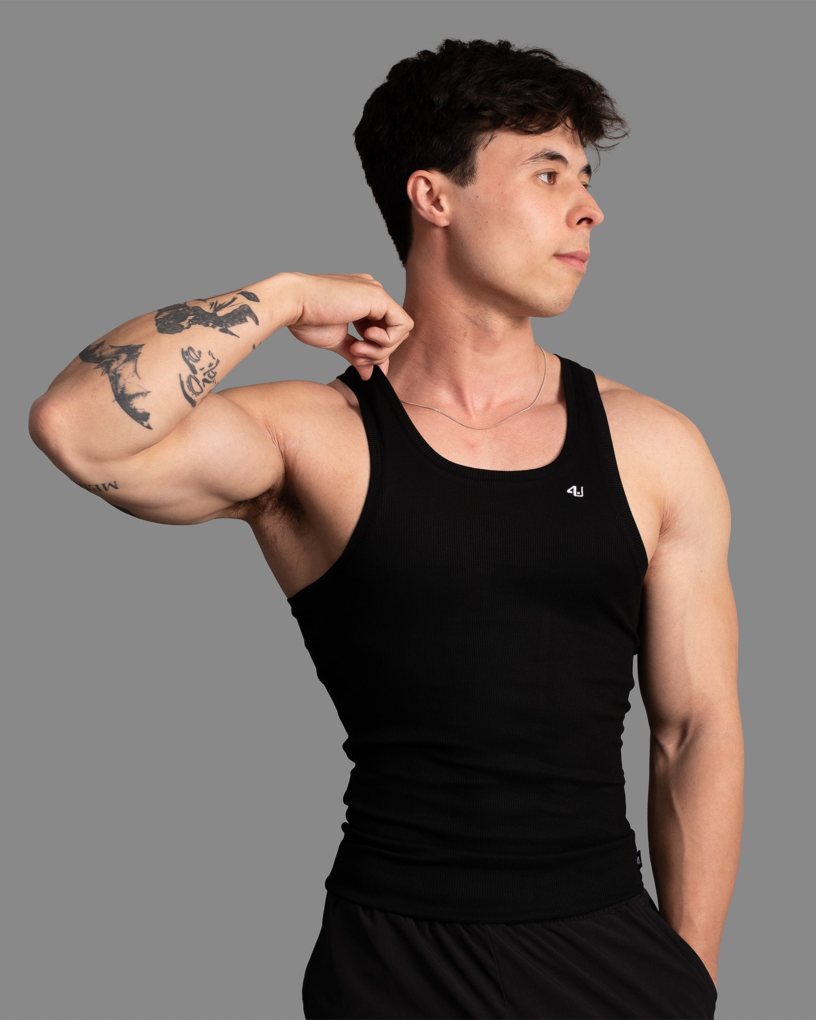 Men's black gym tank top — 4U Activewear Essentials 